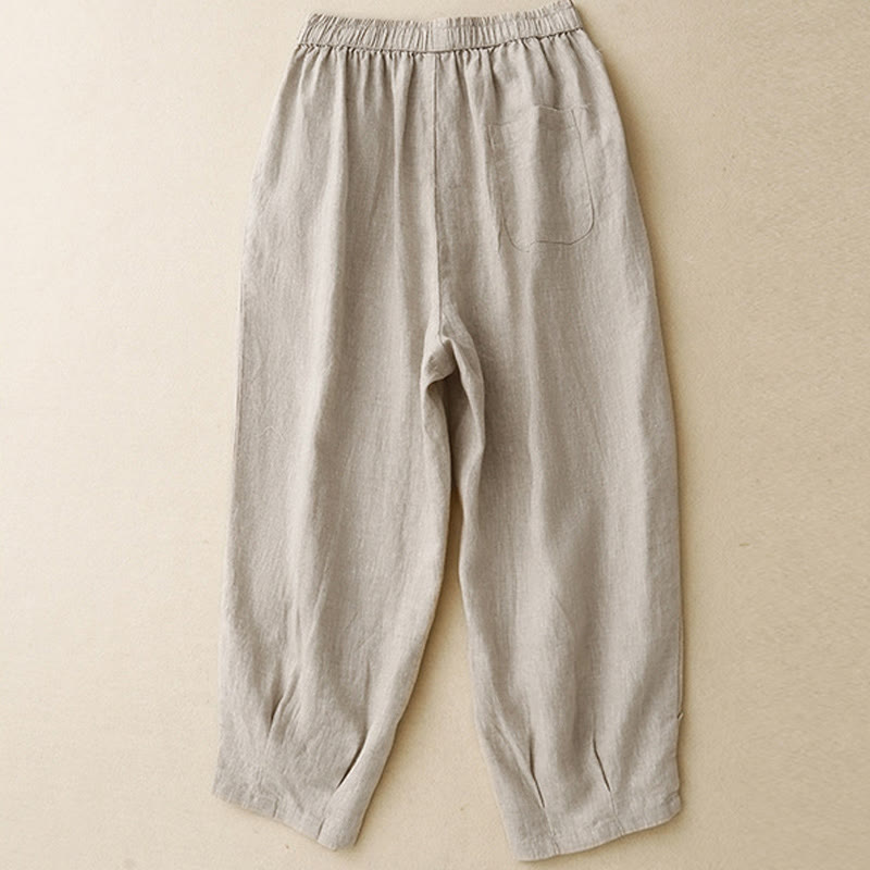 Buddha Stones Summer Frog-Button Lace High Waist Women's Cotton Linen Pants With Pockets - image 1