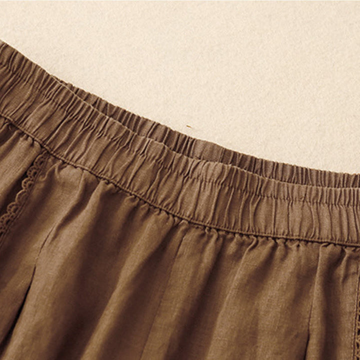 Buddha Stones Summer Frog-Button Lace High Waist Women's Cotton Linen Pants With Pockets - image 14