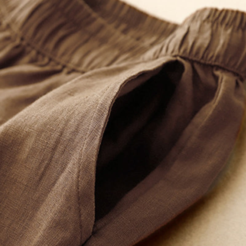 Buddha Stones Summer Frog-Button Lace High Waist Women's Cotton Linen Pants With Pockets - image 15