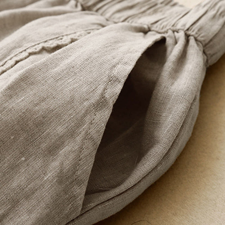 Buddha Stones Summer Frog-Button Lace High Waist Women's Cotton Linen Pants With Pockets - image 4