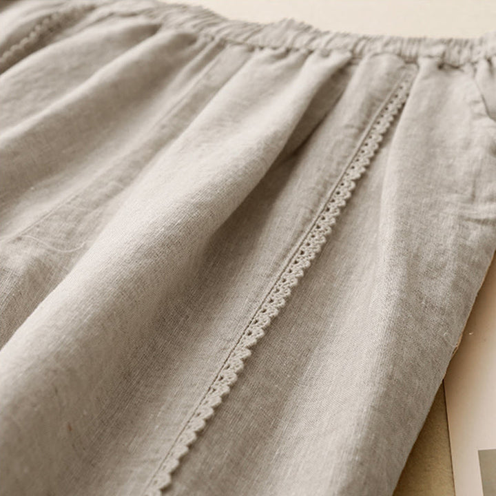 Buddha Stones Summer Frog-Button Lace High Waist Women's Cotton Linen Pants With Pockets - image 3