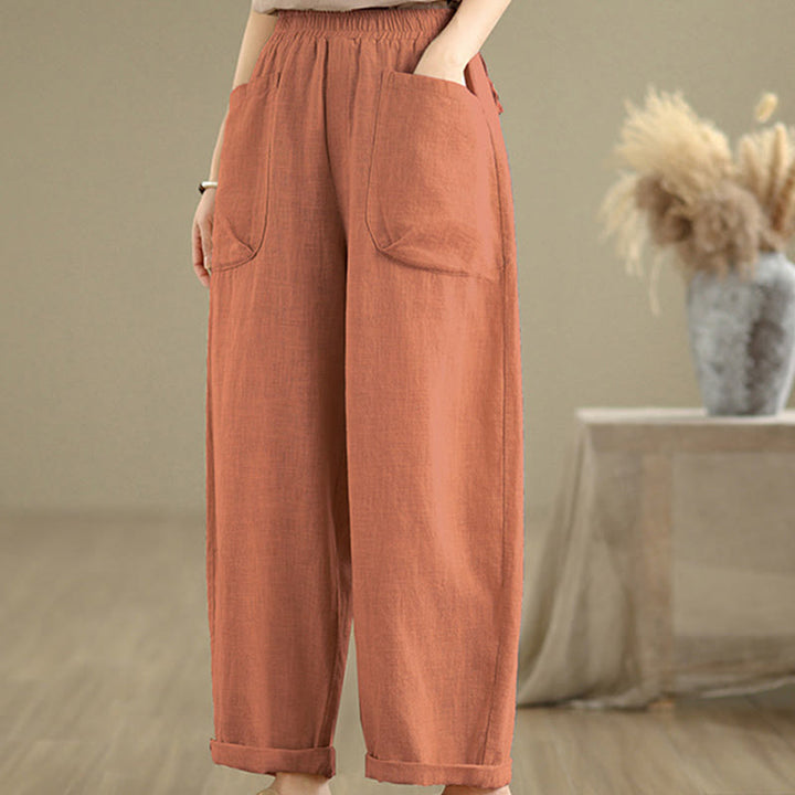 Buddha Stones Casual Daily Plain Simple Design Women's Cotton Linen Harem Pants With Pockets - image 18