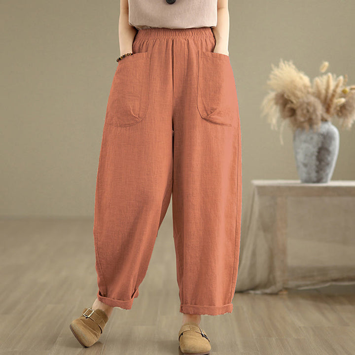 Buddha Stones Casual Daily Plain Simple Design Women's Cotton Linen Harem Pants With Pockets - image 16