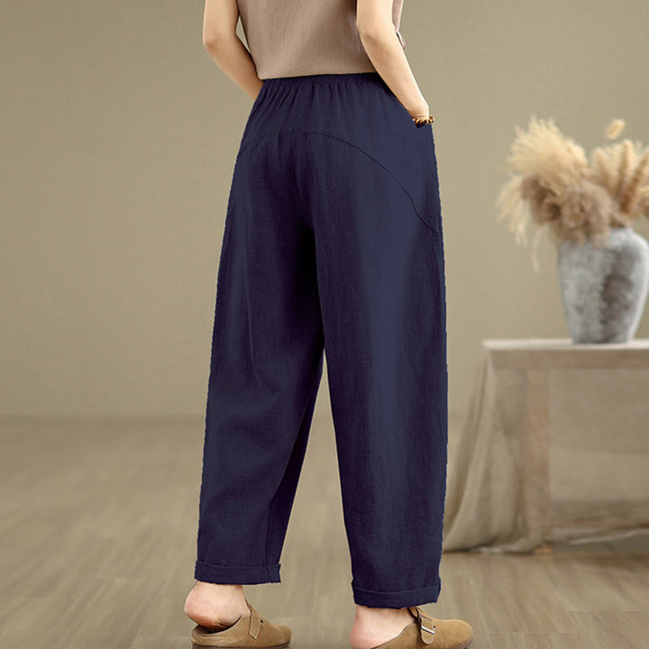 Buddha Stones Casual Daily Plain Simple Design Women's Cotton Linen Harem Pants With Pockets - image 13