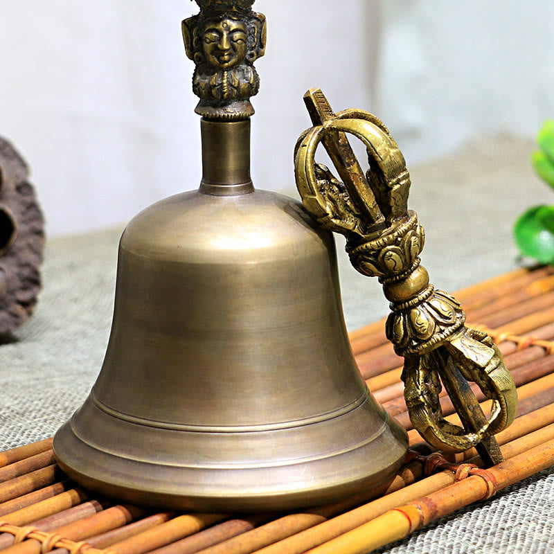 Buddha Stones 2Pcs Handmade Tibetan Meditation Bell and Vajra Dorje Copper Strength Decoration Set - image 3