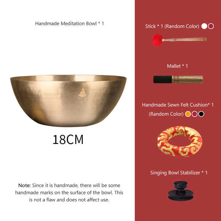 Buddha Stones Handmade Nepal Golden Singing Bowl for Healing and Meditation Sound Bowl Set - 7.07 IN (18 CM) - image 1