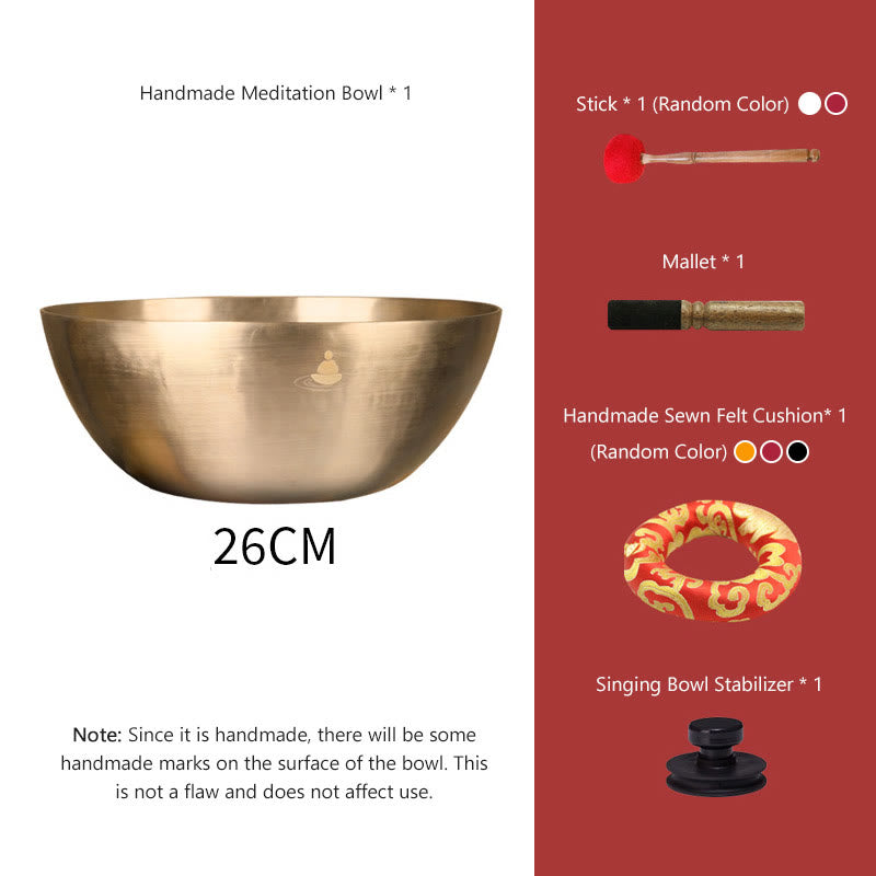Buddha Stones Handmade Nepal Golden Singing Bowl for Healing and Meditation Sound Bowl Set - 10.24 IN (26 CM) - image 6