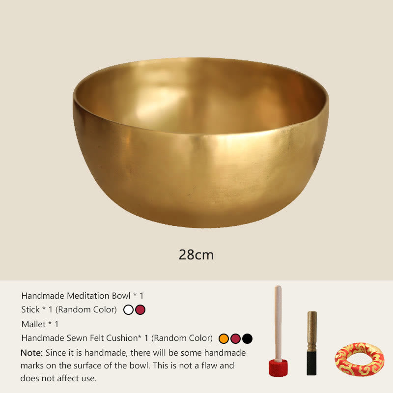 Buddha Stones Handmade Nepal Golden Singing Bowl Simple Design for Healing and Meditation Sound Bowl Set - 11.02 IN (28 CM) - image 11