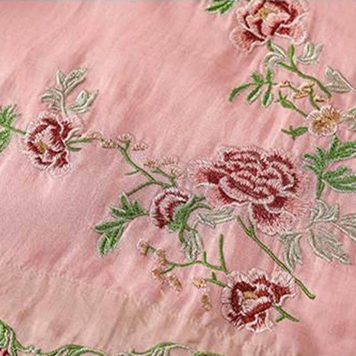 Buddha Stones Summer Ethnic Style Embroidery Flower Pattern Frog-Button Color Matching Women's Cotton Linen Three Quarter Sleeve Shirt - image 7