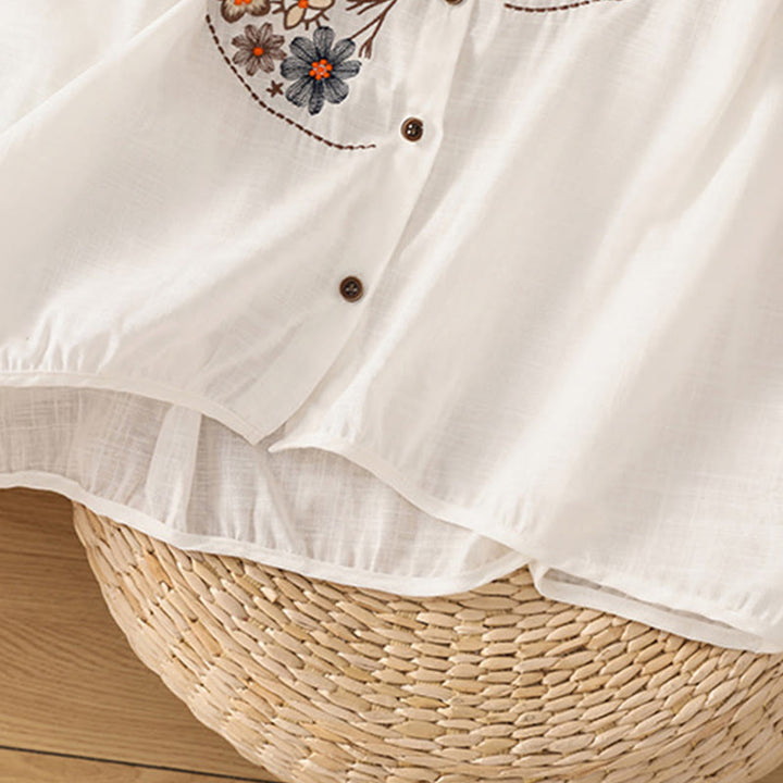 Buddha Stones Vintage Asymmetrical Embroidery Flower Plant Pattern Women's Cotton Linen Short Sleeve Jacket Shirt - image 28