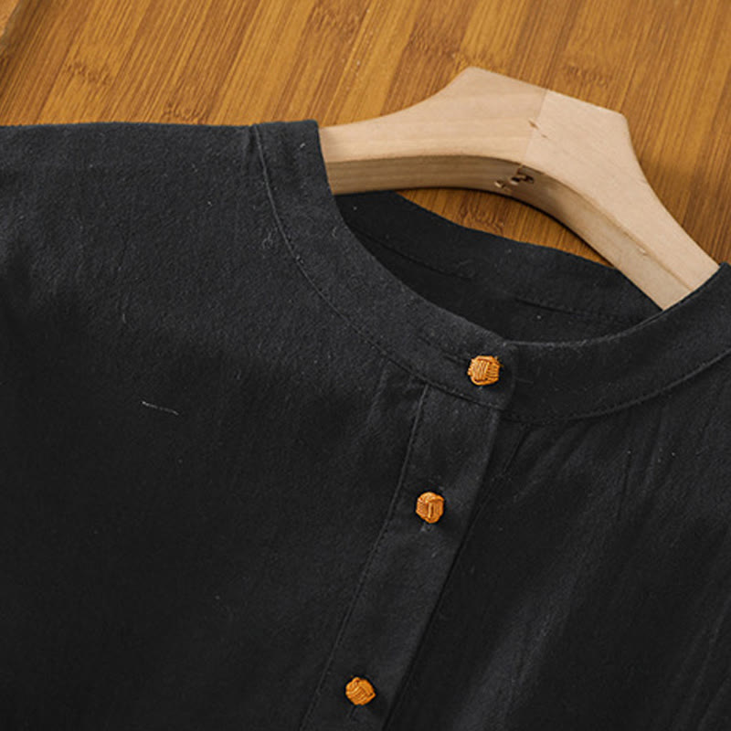 Buddha Stones Summer Casual Pure Color Half Button Simple Design Women's Cotton Linen Half Sleeve Shirt With Pocket - image 15