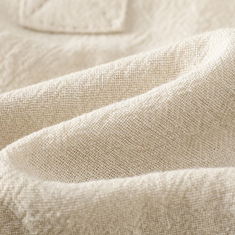 Buddha Stones Summer Casual Pure Color Half Button Simple Design Women's Cotton Linen Half Sleeve Shirt With Pocket - image 4