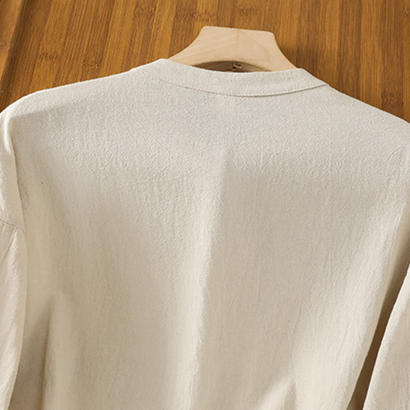 Buddha Stones Summer Casual Pure Color Half Button Simple Design Women's Cotton Linen Half Sleeve Shirt With Pocket - image 2