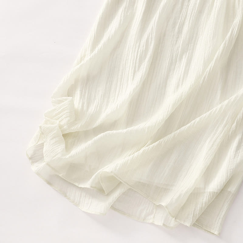 Buddha Stones Summer Casual Plain Embroidery Double Layer Short Sleeve Cotton Linen Midi Dress - image 19