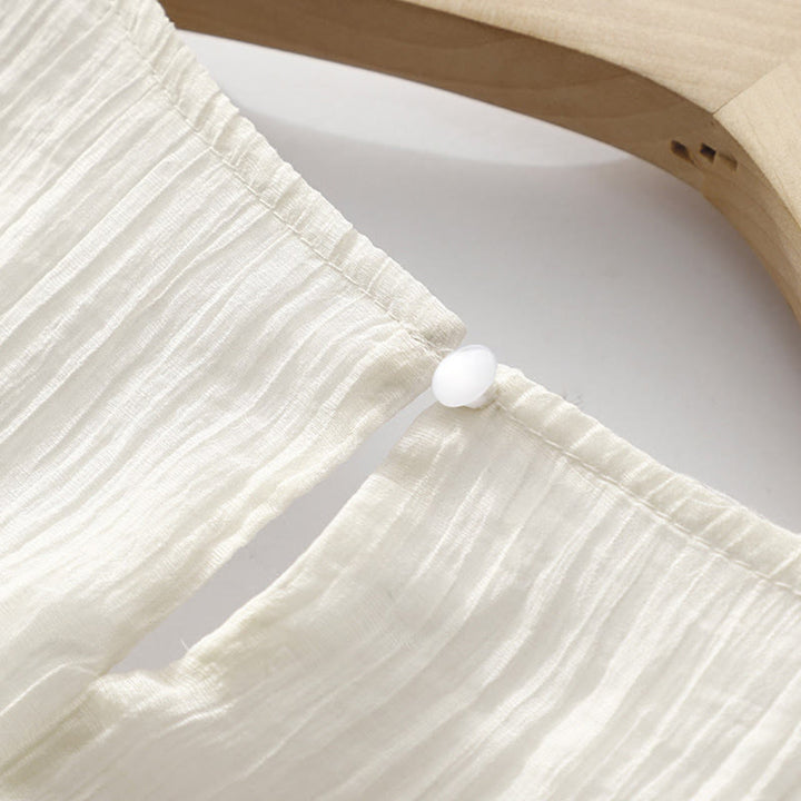 Buddha Stones Summer Casual Plain Embroidery Double Layer Short Sleeve Cotton Linen Midi Dress - image 15