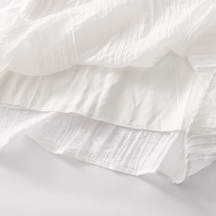 Buddha Stones Summer Casual Plain Embroidery Double Layer Short Sleeve Cotton Linen Midi Dress - image 29