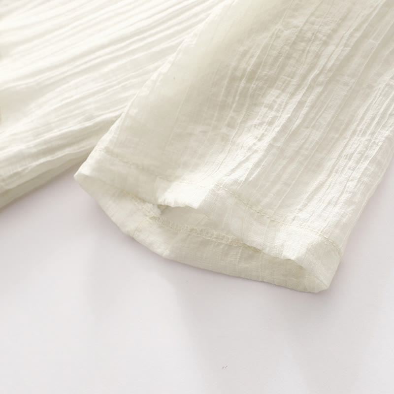 Buddha Stones Summer Casual Plain Embroidery Double Layer Short Sleeve Cotton Linen Midi Dress - image 16