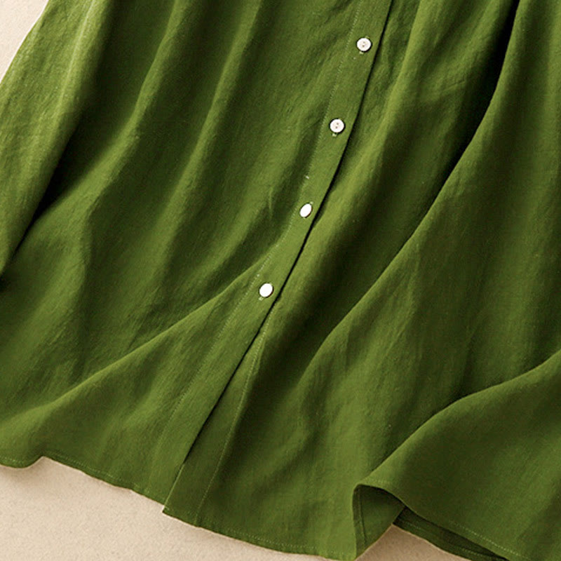 Buddha Stones Summer Plain Lace-up Button Front Design Lapel Sleeveless Cotton Midi Dress Cardigan - image 12