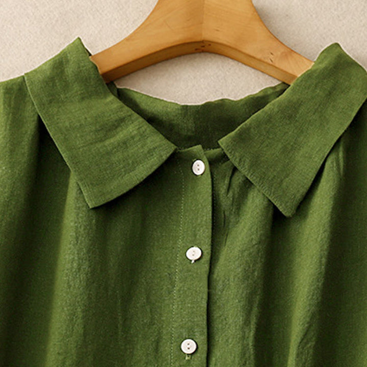 Buddha Stones Summer Plain Lace-up Button Front Design Lapel Sleeveless Cotton Midi Dress Cardigan - image 9