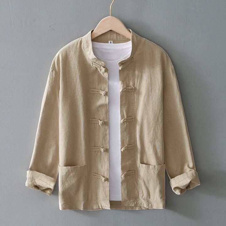 Buddha Stones Frog-Button Chinese Tang Suit Cotton Linen Men Shirt With Pockets - Beige - US/UK/AU50，EU60 (5XL) - image 23
