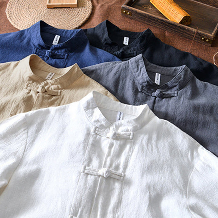 Buddha Stones Frog-Button Chinese Tang Suit Cotton Linen Men Shirt With Pockets - image 33