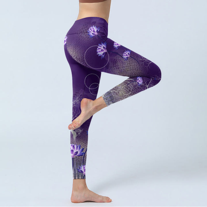 Buddha Stones Lotus Flower White Branch Dotted Circle Pattern Print Gym Leggings Women's Yoga Pants - image 4