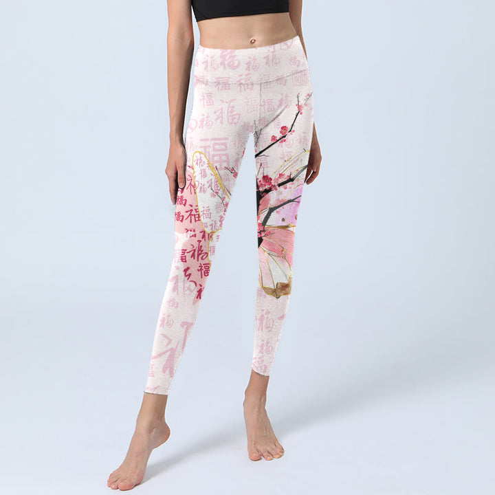 Buddha Stones Butterfly Plum Blossom Fu Character Pattern Print Gym Leggings Women's Yoga Pants - image 5