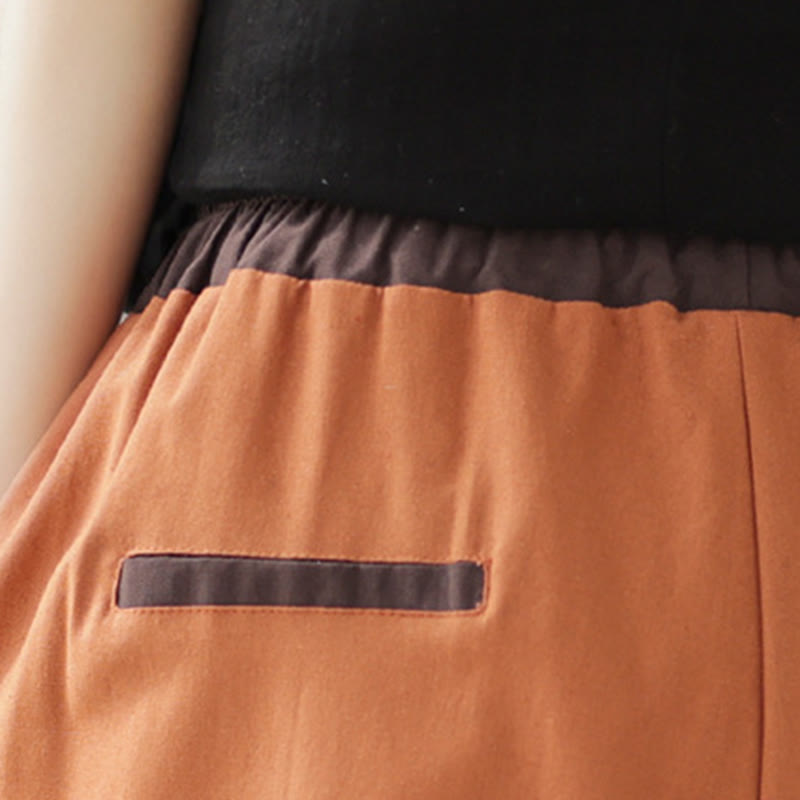 Buddha Stones Casual Spring Solid Color Patchwork Design Women's Cotton Linen Elastic Waistband Harem Pants With Pockets - image 13