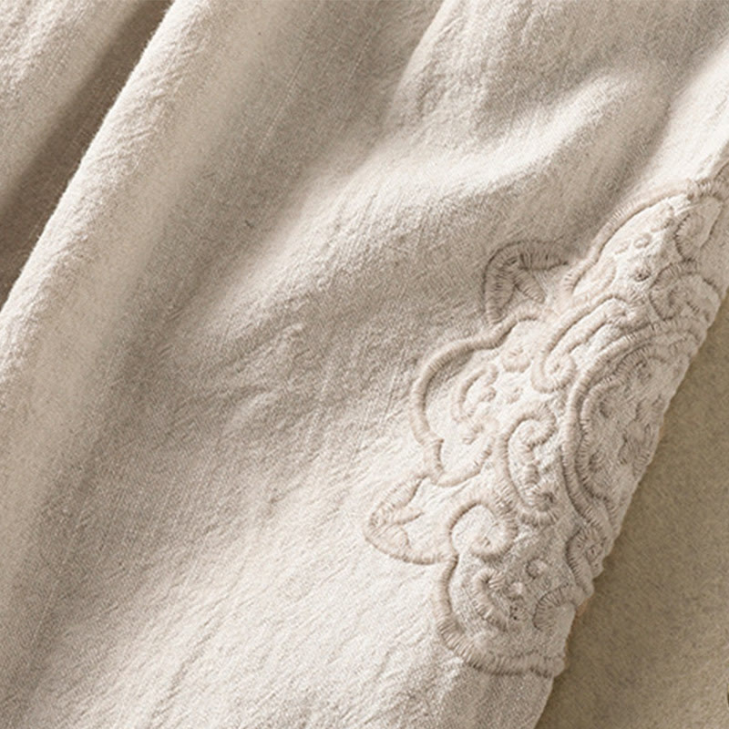 Buddha Stones Casual Embroidery Women's Cotton Linen 7-8 Length Harem Pants With Pockets - image 11