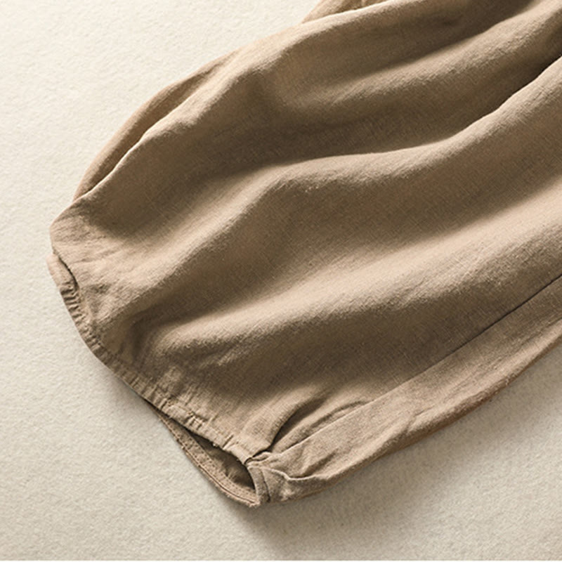 Buddha Stones Casual Embroidery Women's Cotton Linen 7-8 Length Harem Pants With Pockets - image 5