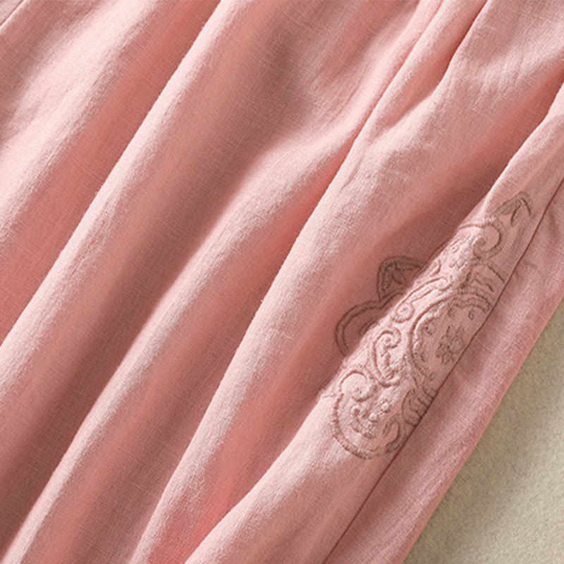 Buddha Stones Casual Embroidery Women's Cotton Linen 7-8 Length Harem Pants With Pockets - image 21