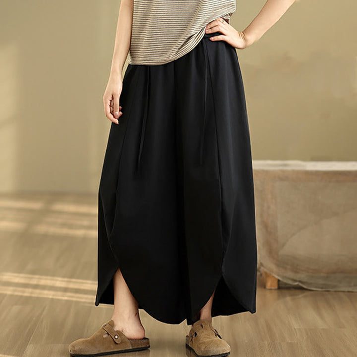 Buddha Stones Summer Vintage Lace-Up Women's Wide Leg Split Pants With Pockets - image 3