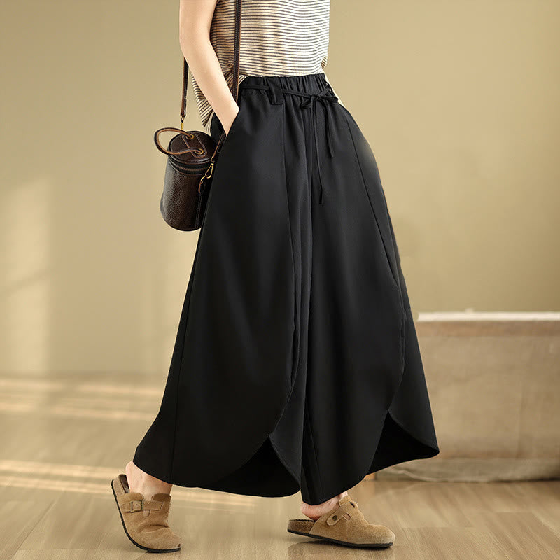 Buddha Stones Summer Vintage Lace-Up Women's Wide Leg Split Pants With Pockets - image 1