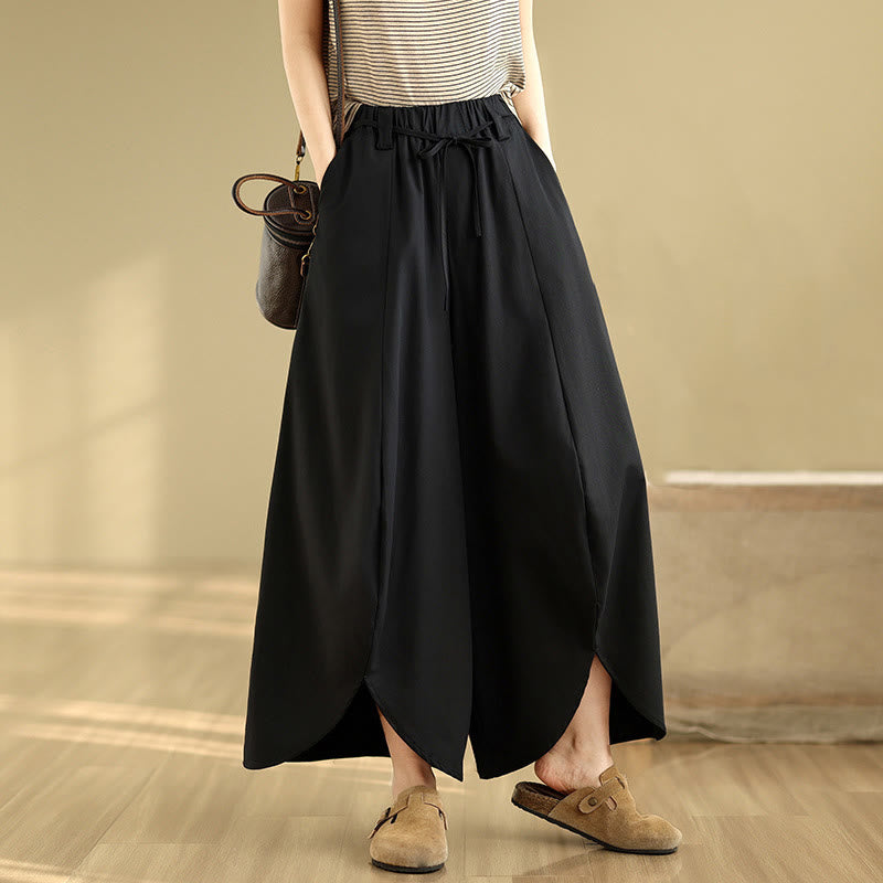 Buddha Stones Summer Vintage Lace-Up Women's Wide Leg Split Pants With Pockets - image 2