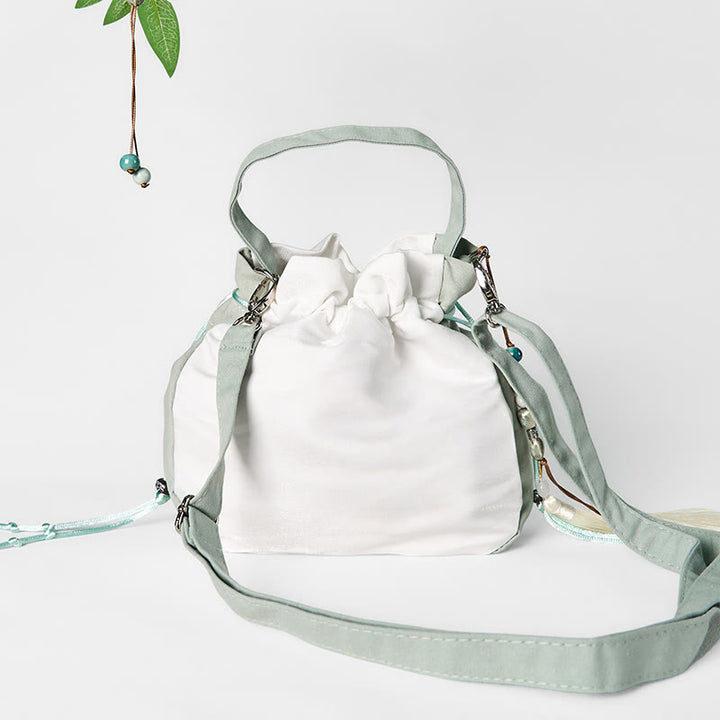 Buddha Stones Embroidered Green Pear Blossom Canvas Tote Crossbody Bag Shoulder Bag Handbag