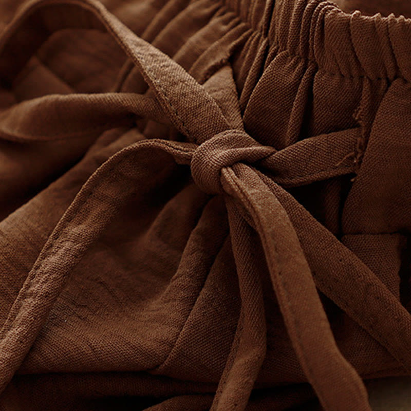 Buddha Stones Causal Ethnic Simple Drawstring Design Women's Wide Leg Cropped Pants With Pockets - image 3