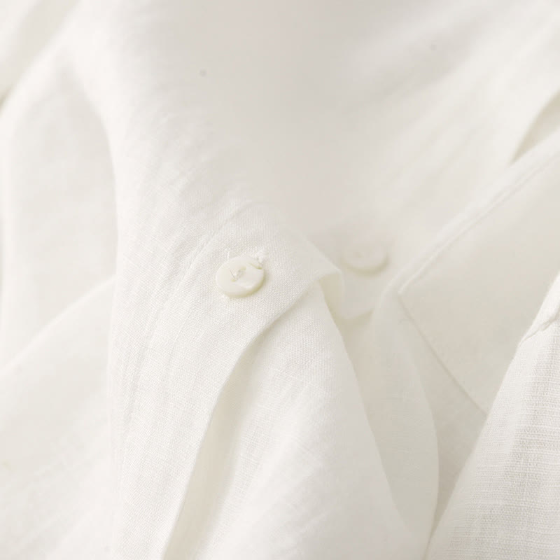 Buddha Stones Summer 2pcs Plain Long Sleeve Shirt Top Cardigan Shorts Meditation Clothing Women's Set With Pockets - image 31