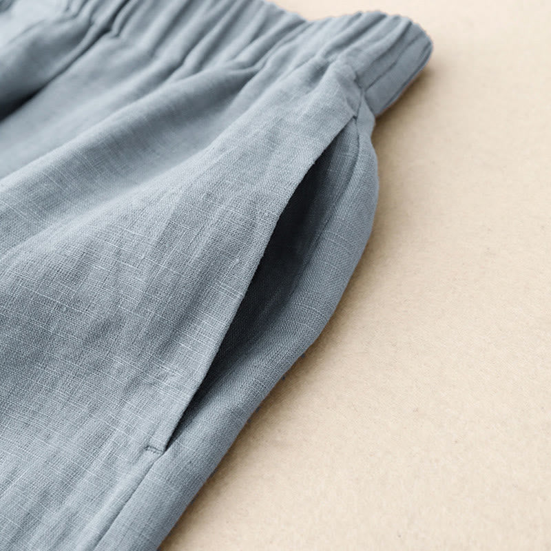 Buddha Stones Summer 2pcs Plain Long Sleeve Shirt Top Shorts Meditation Clothing Women's Set With Pockets - image 26