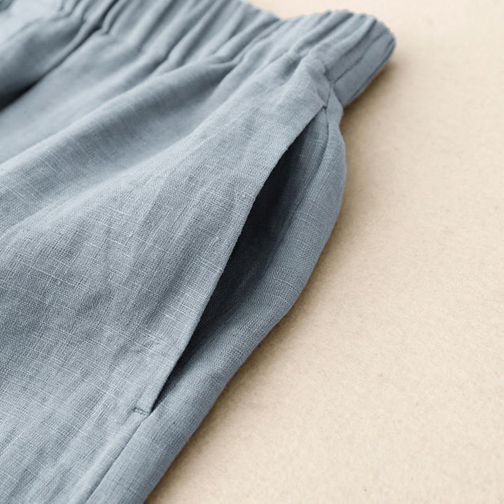 Buddha Stones Summer 2pcs Plain Long Sleeve Shirt Top Shorts Meditation Clothing Women's Set With Pockets - image 26