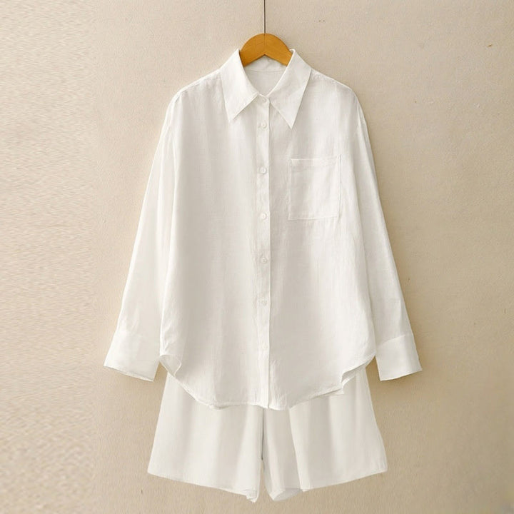 Buddha Stones Summer 2pcs Plain Long Sleeve Shirt Top Shorts Meditation Clothing Women's Set With Pockets - White - US12，UK/AU16，EU44 (2XL) - image 28