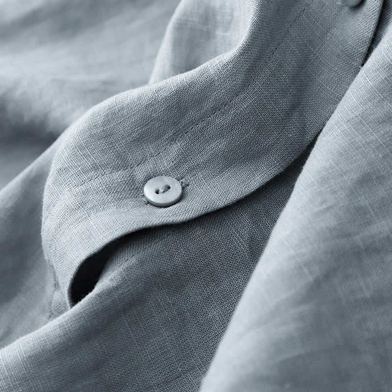 Buddha Stones Summer 2pcs Plain Long Sleeve Shirt Top Shorts Meditation Clothing Women's Set With Pockets - image 21