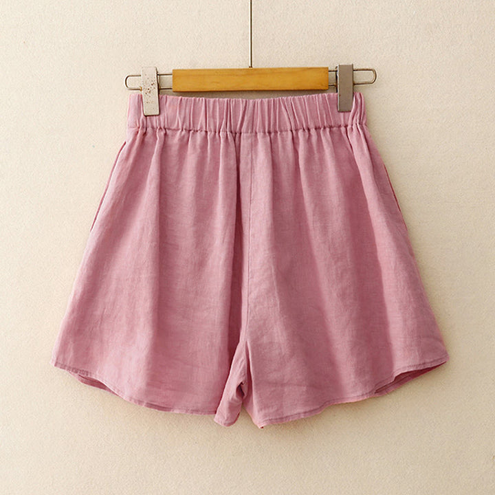 Buddha Stones Summer 2pcs Plain Long Sleeve Shirt Top Shorts Meditation Clothing Women's Set With Pockets - image 9