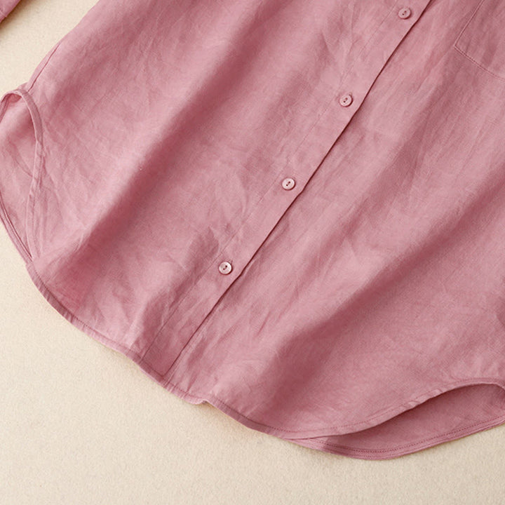 Buddha Stones Summer 2pcs Plain Long Sleeve Shirt Top Shorts Meditation Clothing Women's Set With Pockets - image 8