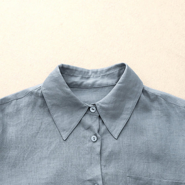 Buddha Stones Summer 2pcs Plain Long Sleeve Shirt Top Shorts Meditation Clothing Women's Set With Pockets - image 20