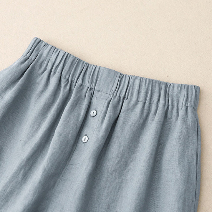 Buddha Stones Summer 2pcs Plain Long Sleeve Shirt Top Shorts Meditation Clothing Women's Set With Pockets - image 25