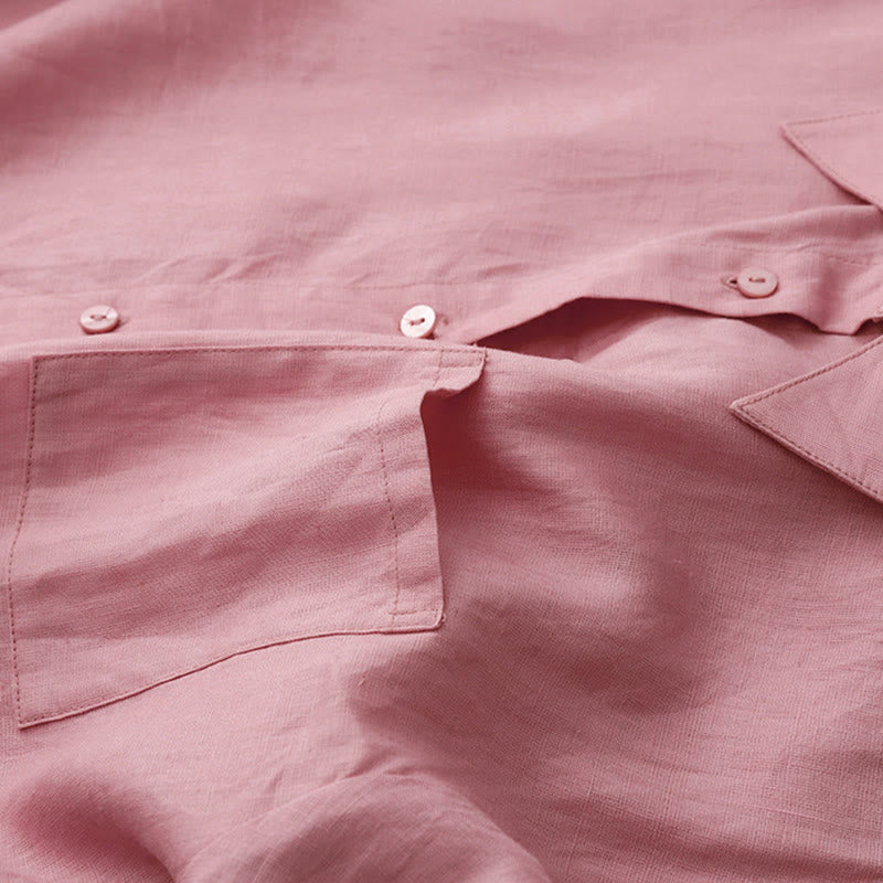 Buddha Stones Summer 2pcs Plain Long Sleeve Shirt Top Cardigan Shorts Meditation Clothing Women's Set With Pockets - image 7