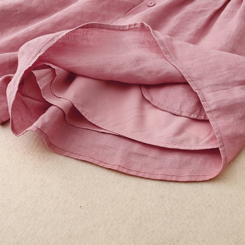 Buddha Stones Summer 2pcs Plain Long Sleeve Shirt Top Shorts Meditation Clothing Women's Set With Pockets - image 13