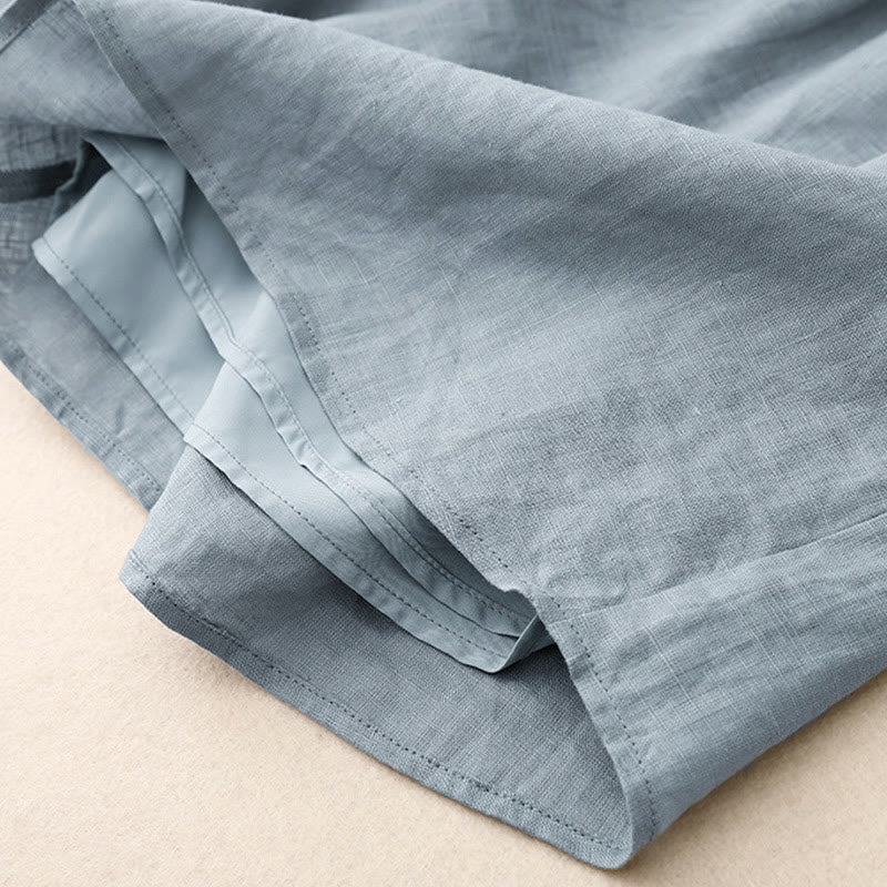 Buddha Stones Summer 2pcs Plain Long Sleeve Shirt Top Shorts Meditation Clothing Women's Set With Pockets - image 27