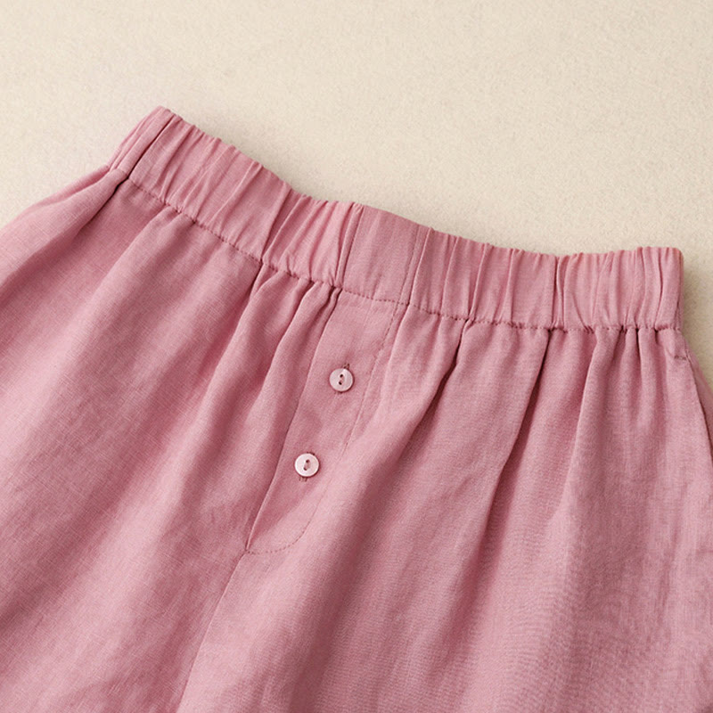 Buddha Stones Summer 2pcs Plain Long Sleeve Shirt Top Shorts Meditation Clothing Women's Set With Pockets - image 11