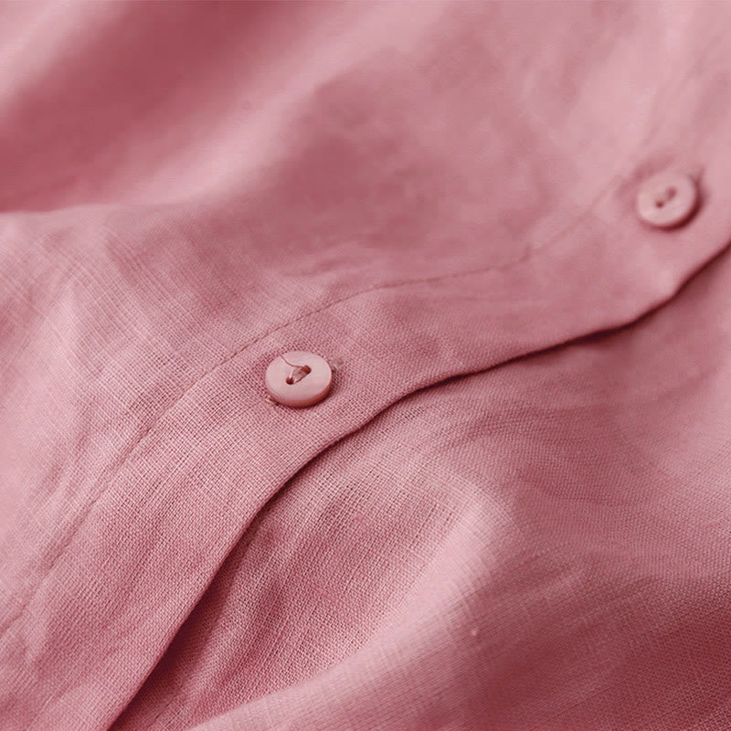 Buddha Stones Summer 2pcs Plain Long Sleeve Shirt Top Shorts Meditation Clothing Women's Set With Pockets - image 6